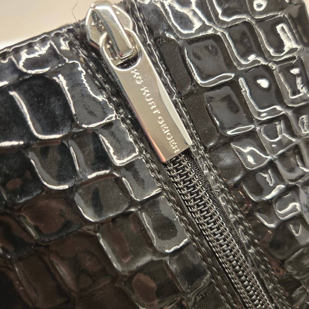 Kurt Geiger Timber Black Croc Boots Sz 41 US 10 Glossy Vegan Block Heel Edgy - Picture 5 of 15